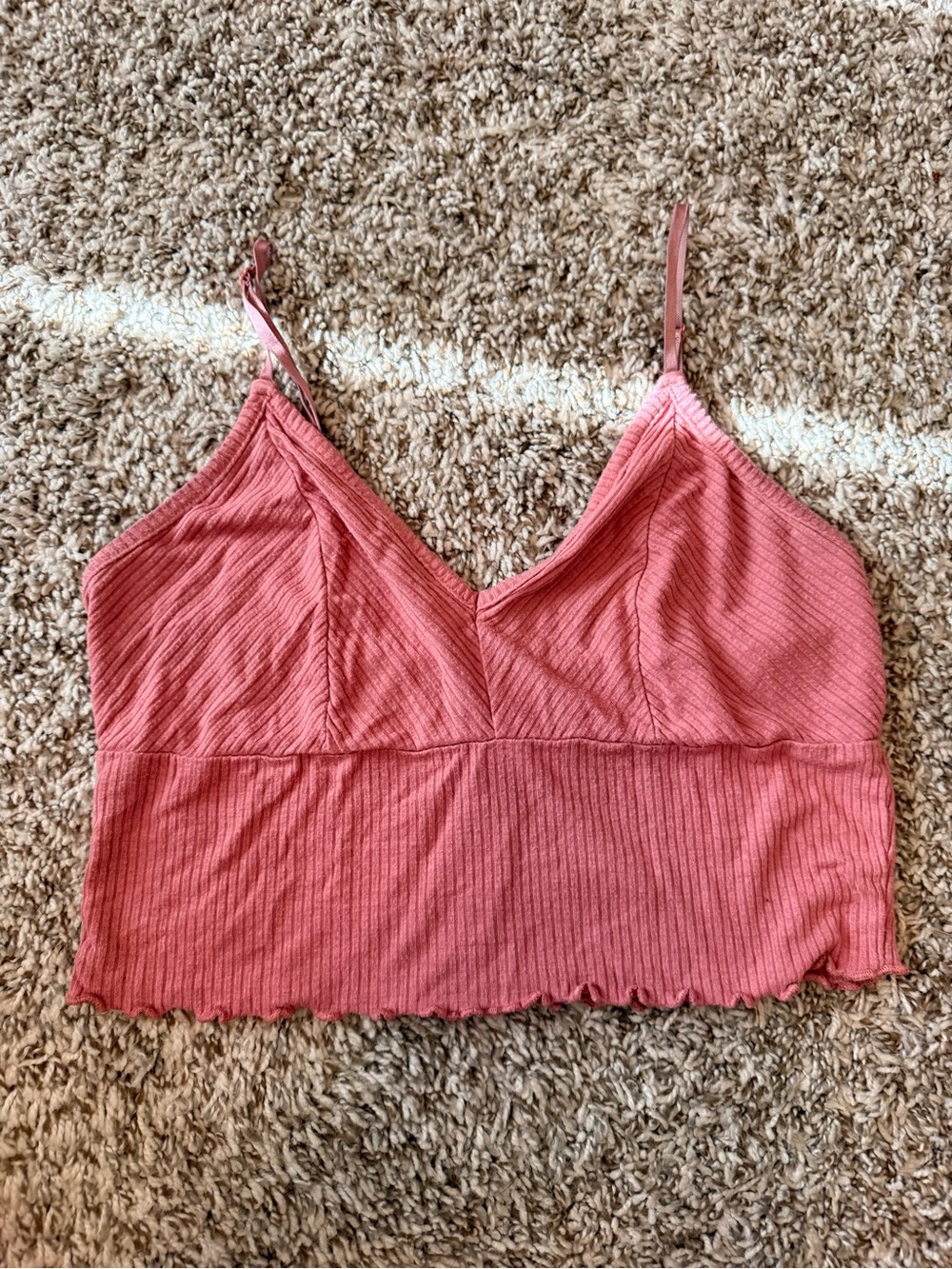 Bozzolo Ribbed V-Neck Cropped Cami - Rose Pink